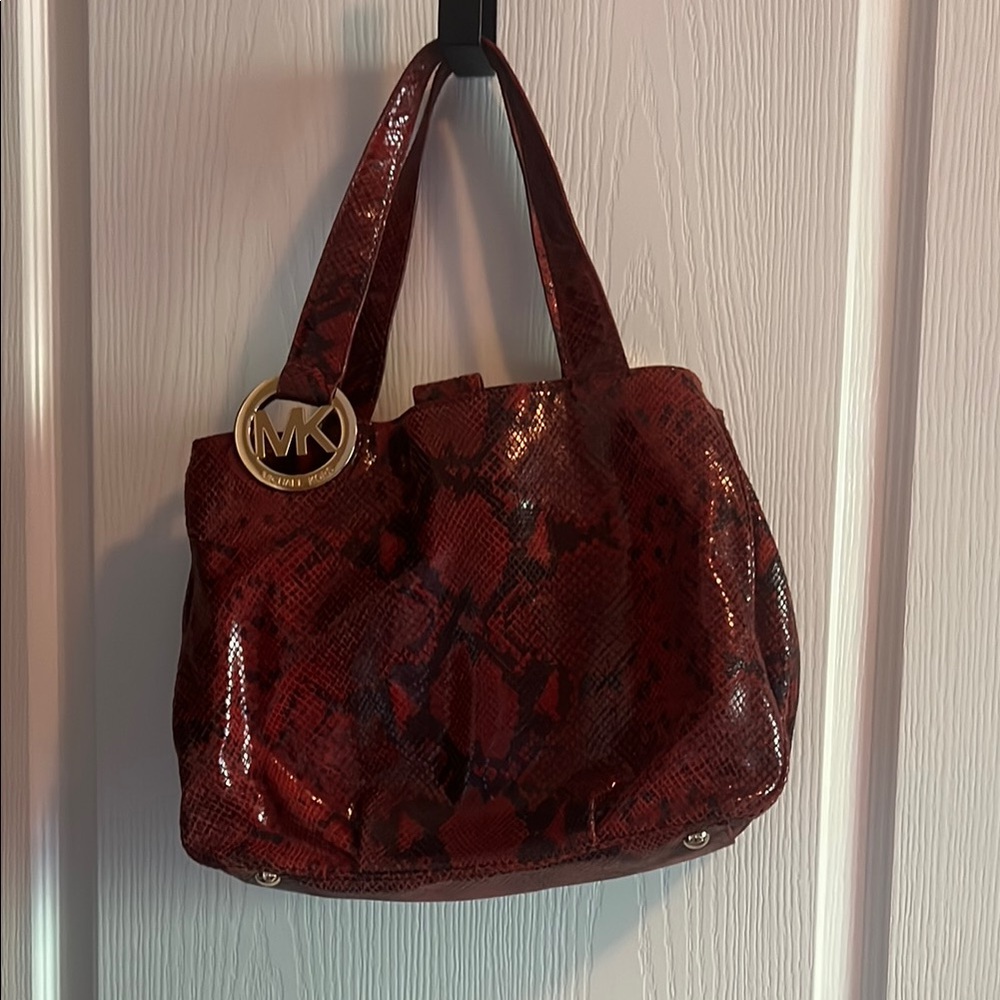 Michael Kors Red Shoulder Bag with Snake Print